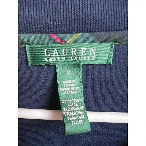 Lauren Ralph Lauren Embroidered Logo Plaid Collared Gold Buttons Sweater Navy - Picture 4 of 11